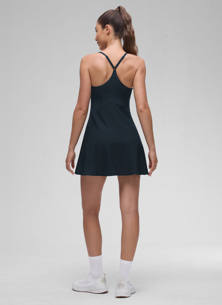 CRZ YOGA Women's Stretchy Straps Tennis Built-in Bra Short Liner Dress True Navy