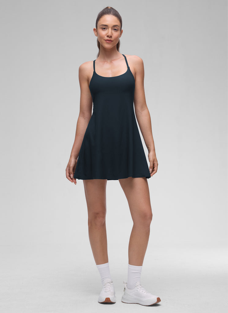 CRZ YOGA Women's Stretchy Straps Tennis Built-in Bra Short Liner Dress Deep Red