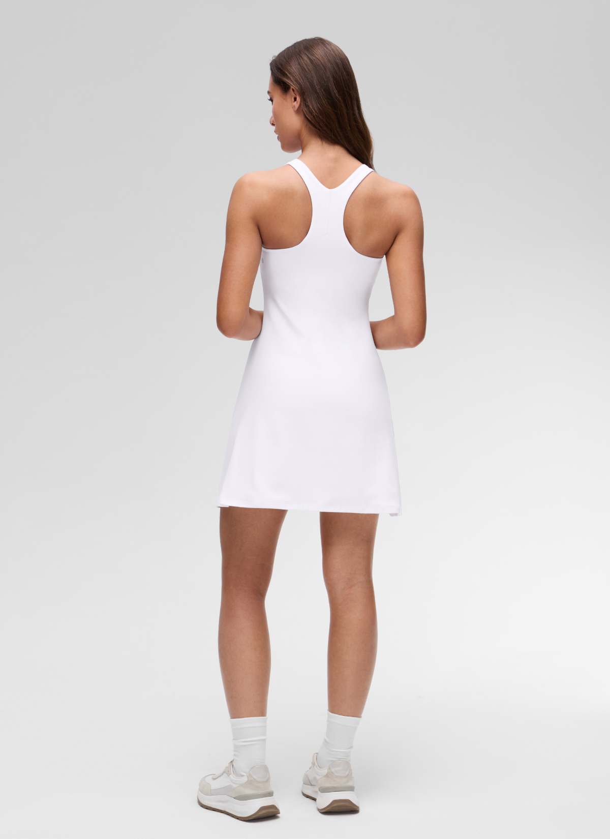 CRZ YOGA Women's Butterluxe Casual High Neck Racerback Mini Dress White @model_info:Maria