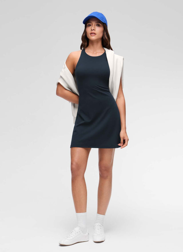 CRZ YOGA Women's Butterluxe Casual High Neck Racerback Mini Dress True Navy @model_info:Maria