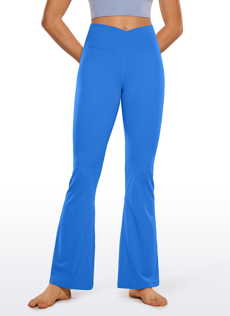 CRZ YOGA Women Butterluxe V Crossover High Waist Flare Leggings 31" Sparkle Blue
