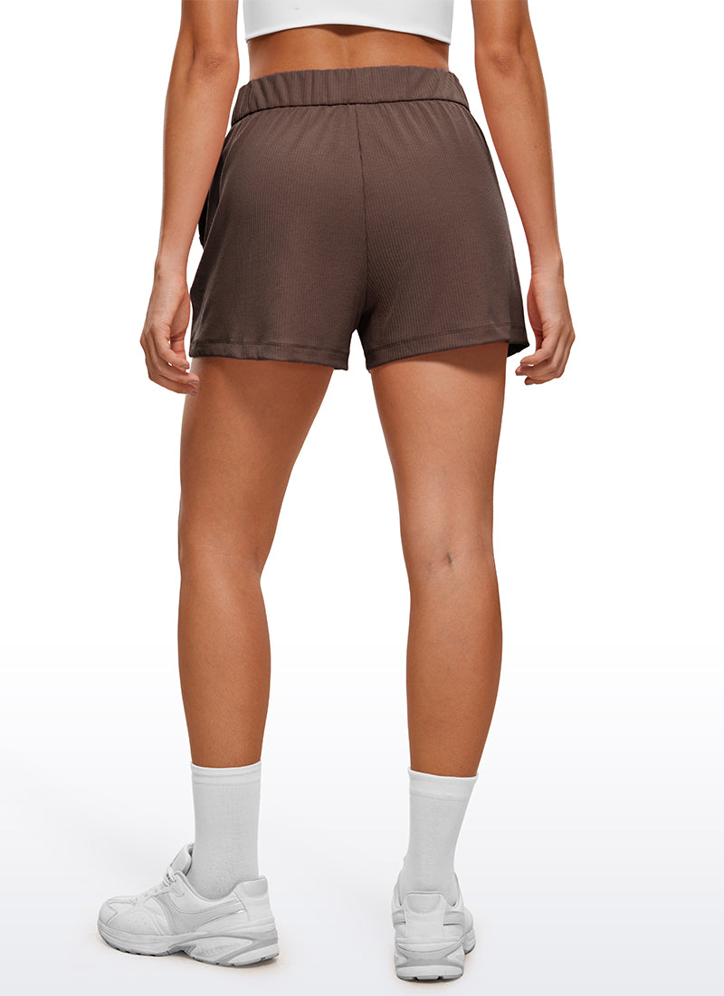 CRZ YOGA Women's Ribbed High Waisted Sweat Shorts 3'' Taupe @model_info:MI