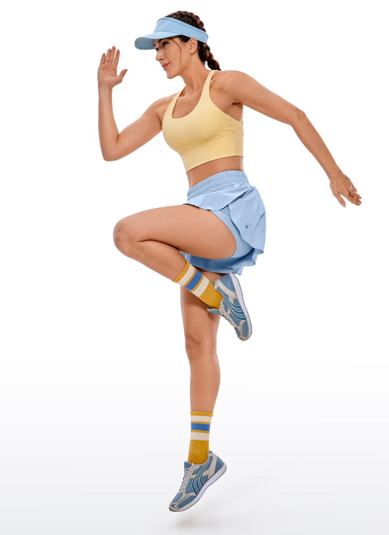 CRZ YOGA Women's Running Tennis High Waisted 2 in 1 Flowy Shorts 3'' The Breeze Blue @model_info:D
