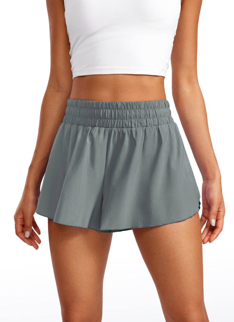 CRZ YOGA Women's Running Tennis High Waisted 2 in 1 Flowy Shorts 3'' Grey Sage