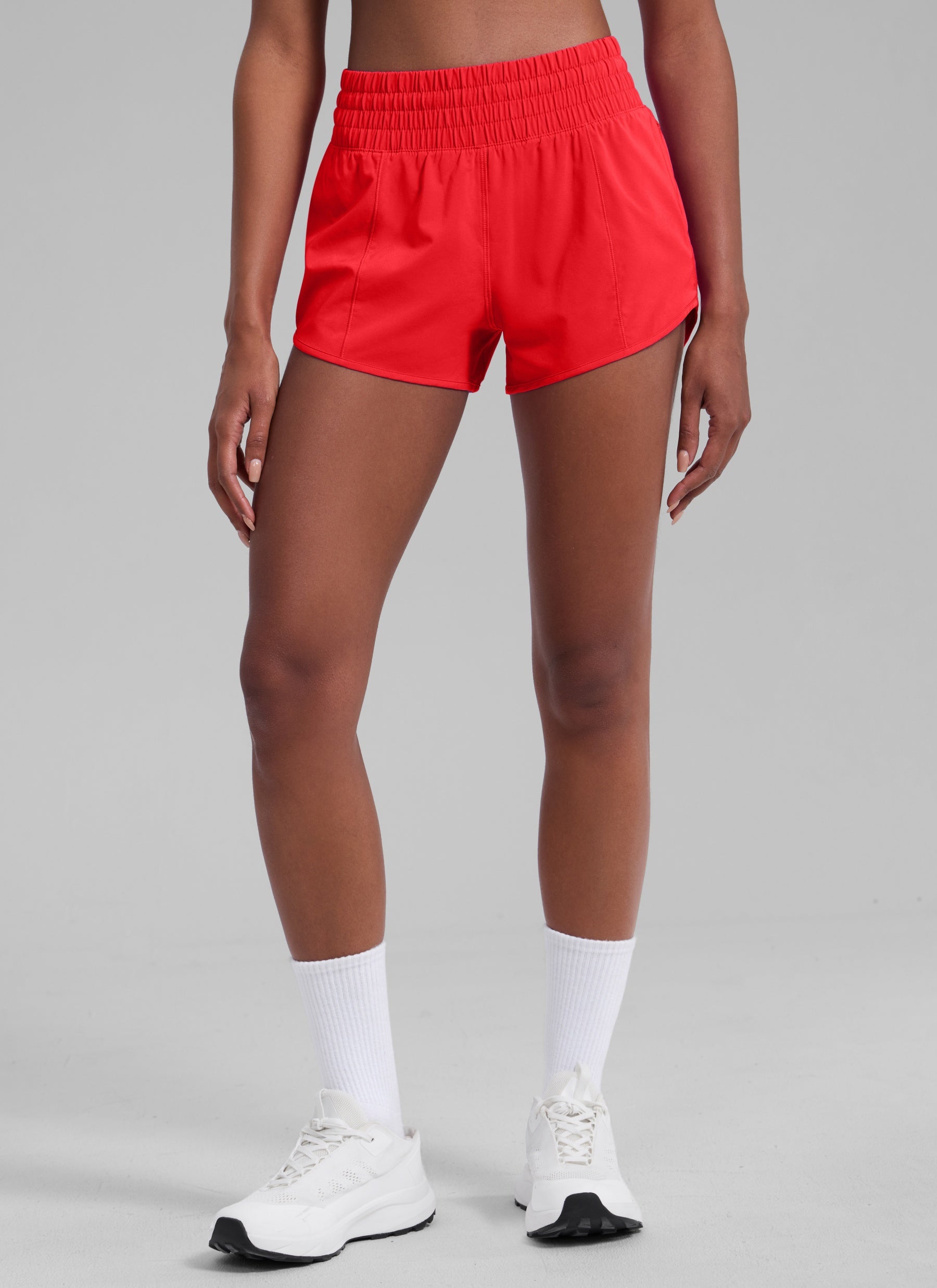 CRZ YOGA Women's Running Feathery-Fit High Rise Lined Shorts 2.5'' Deep Red