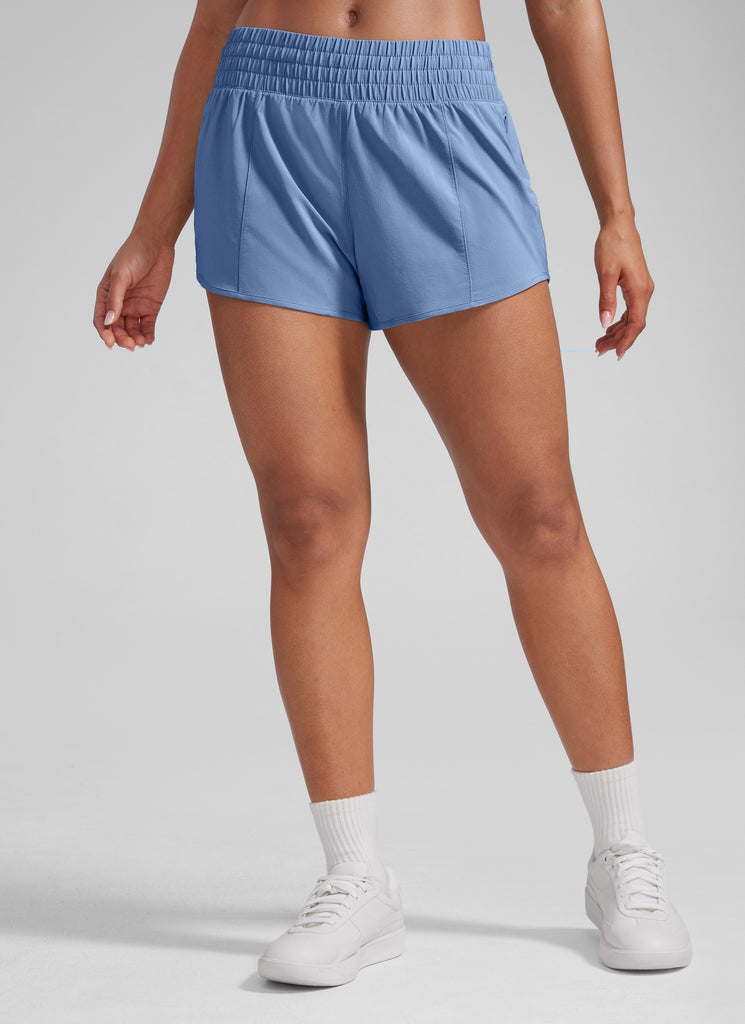 CRZ YOGA Women's Running Feathery-Fit High Rise Lined Shorts 2.5'' Sparkle Blue