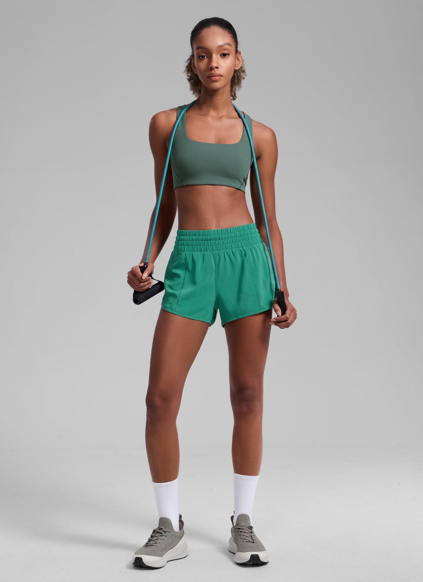 CRZ YOGA Women's Running Feathery-Fit High Rise Lined Shorts 2.5'' Cascadia Green