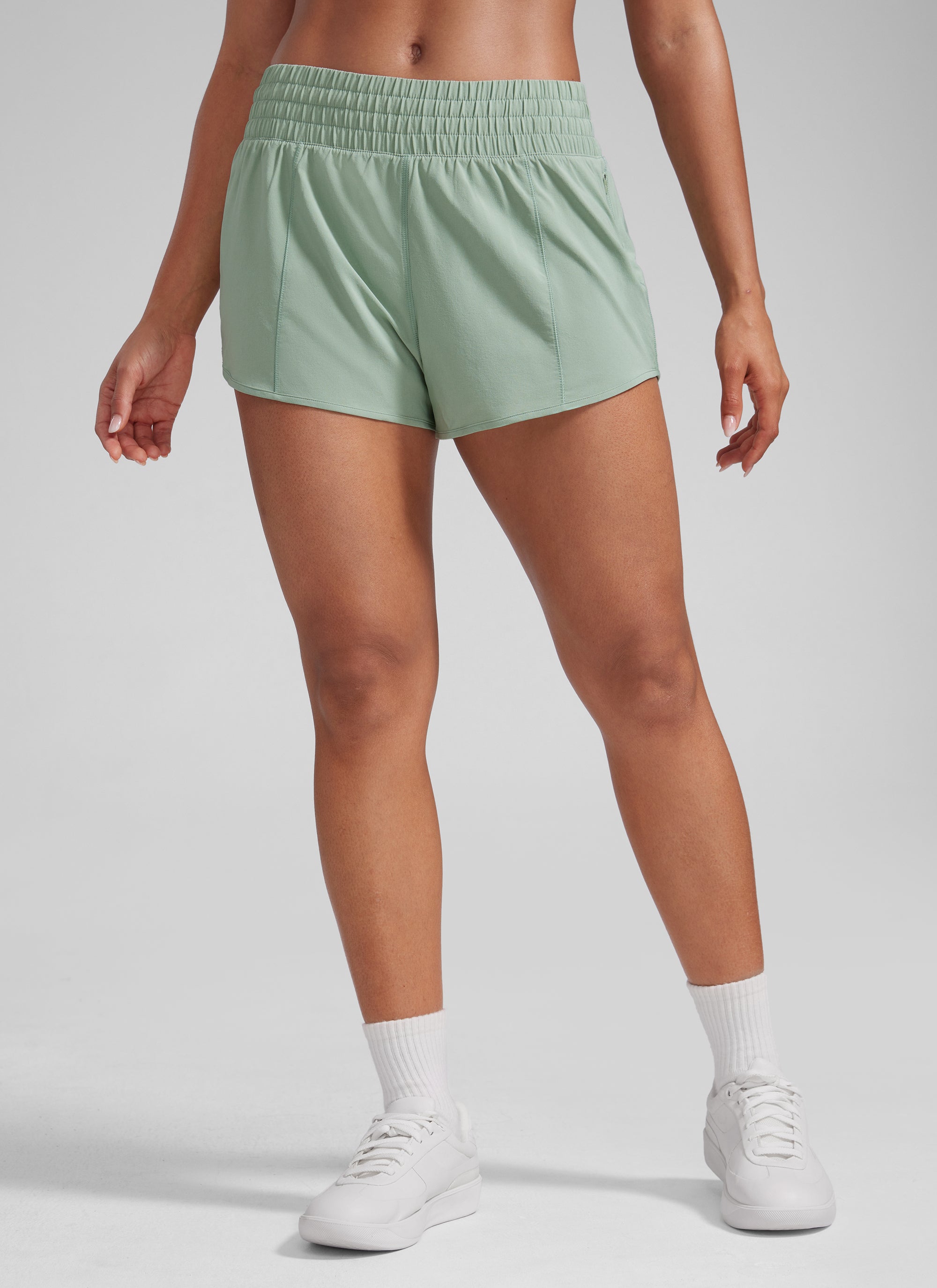 CRZ YOGA Women's Running Feathery-Fit High Rise Lined Shorts 2.5'' Green Palm Court