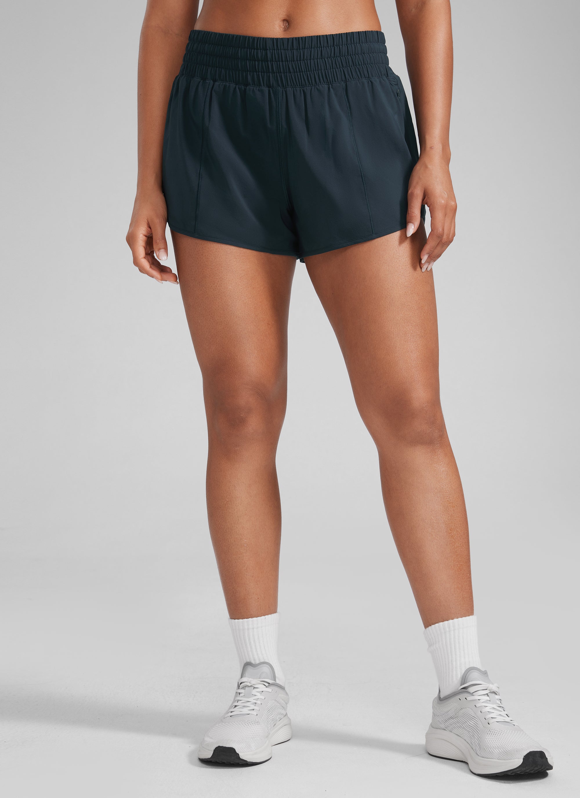 CRZ YOGA Women's Running Feathery-Fit High Rise Lined Shorts 2.5'' True Navy