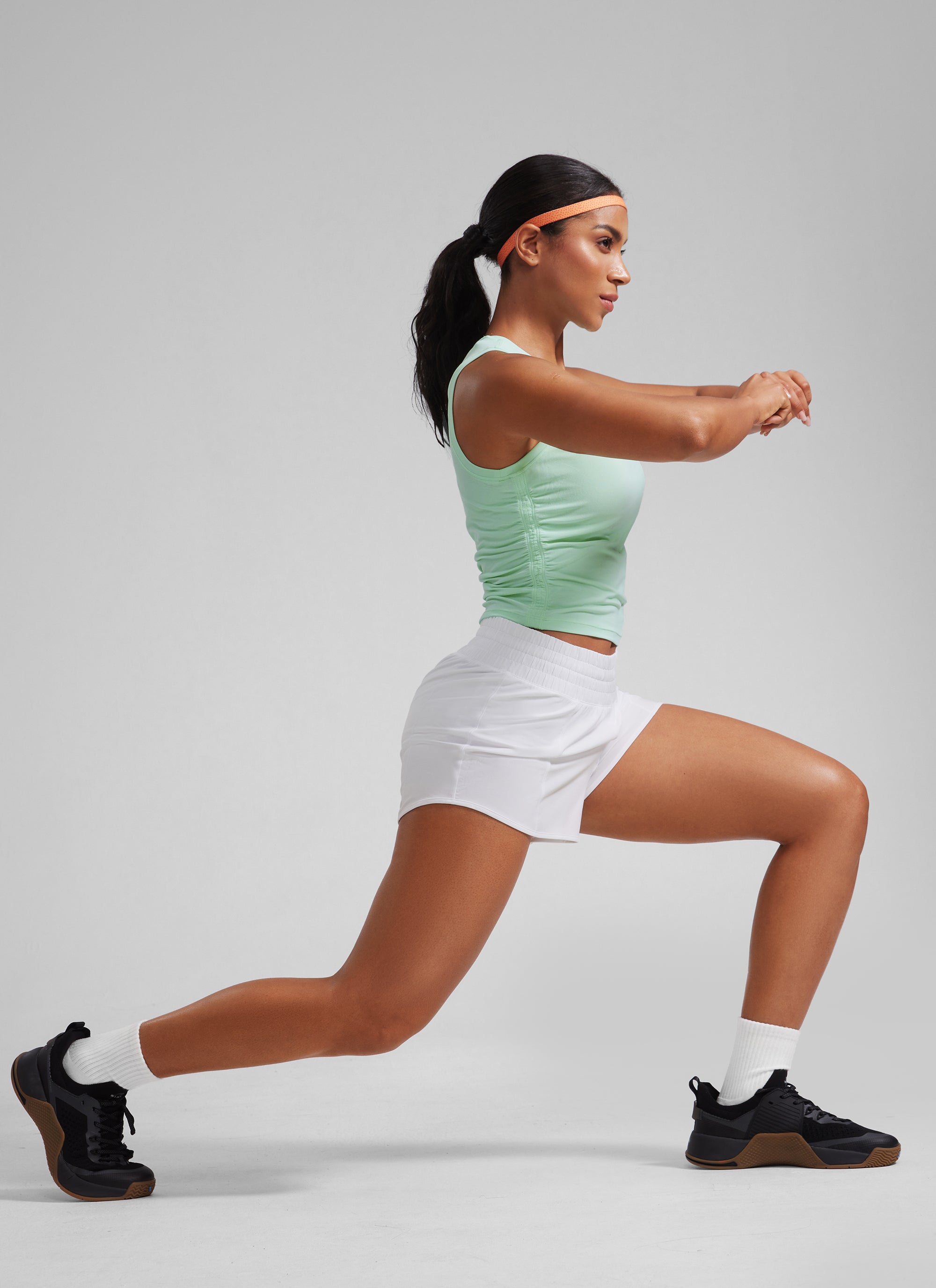 CRZ YOGA Women's Running Feathery-Fit High Rise Lined Shorts 2.5'' White @model_info:Crystal