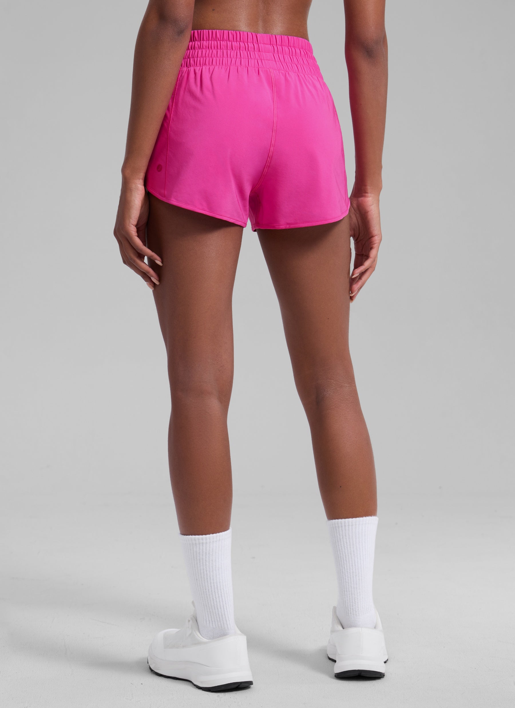 CRZ YOGA Women's Running Feathery-Fit High Rise Lined Shorts 2.5'' Hibiscus Purple @model_info:Patrica