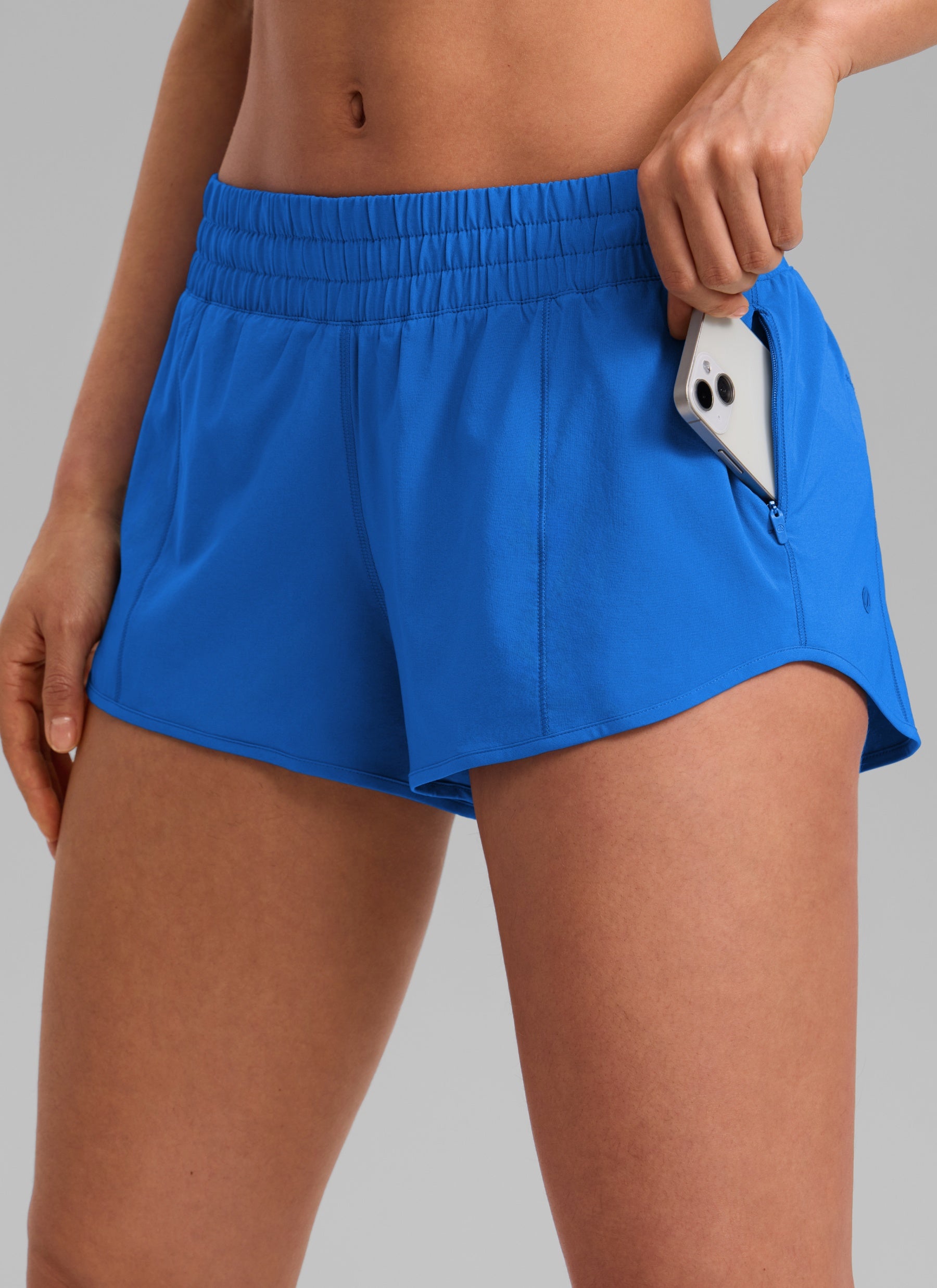 CRZ YOGA Women's Running Feathery-Fit Low Rise Lined Shorts 2.5'' Sparkle Blue