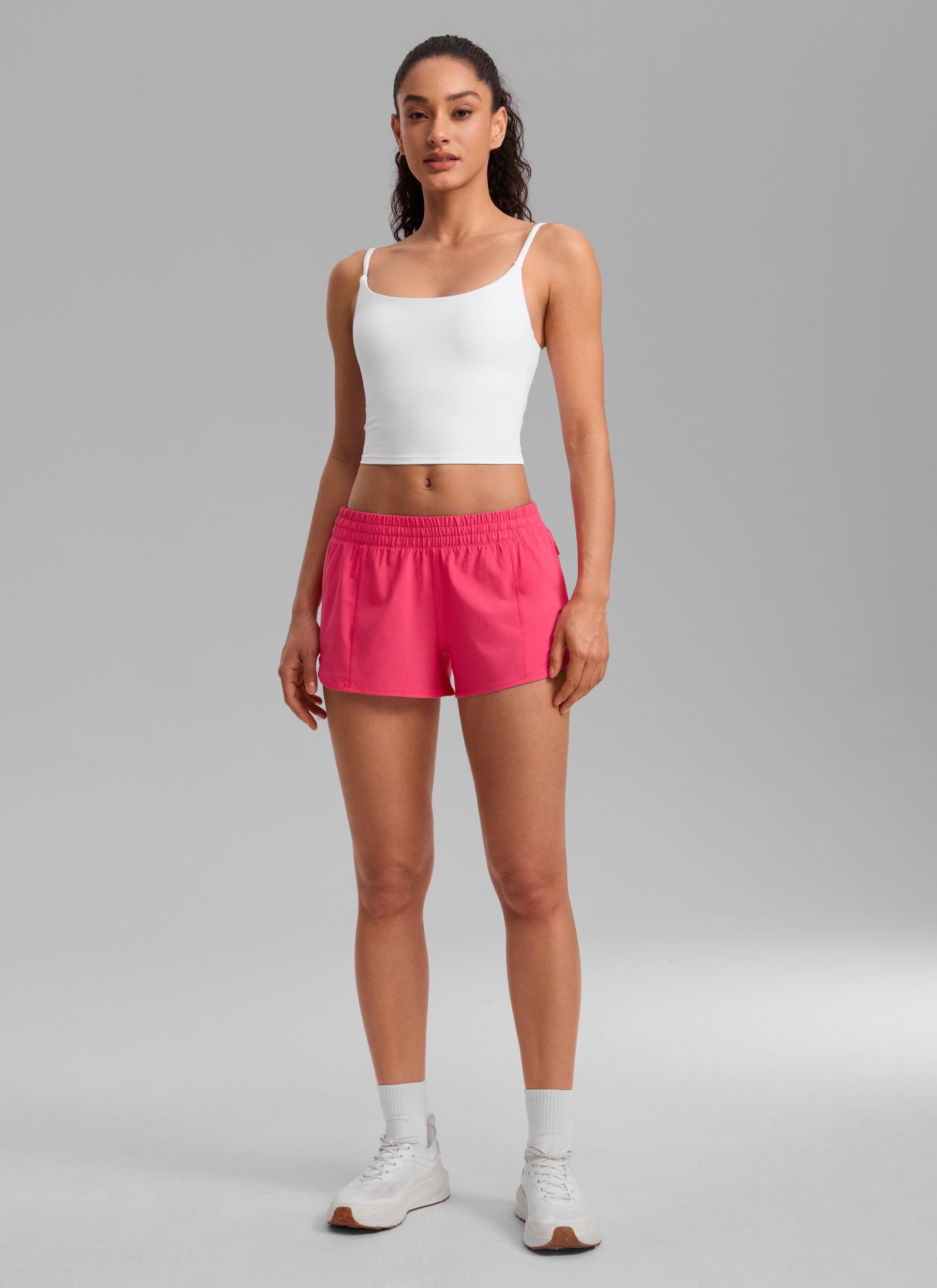 CRZ YOGA Women's Running Feathery-Fit Low Rise Lined Shorts 2.5'' Lip Gloss Pink