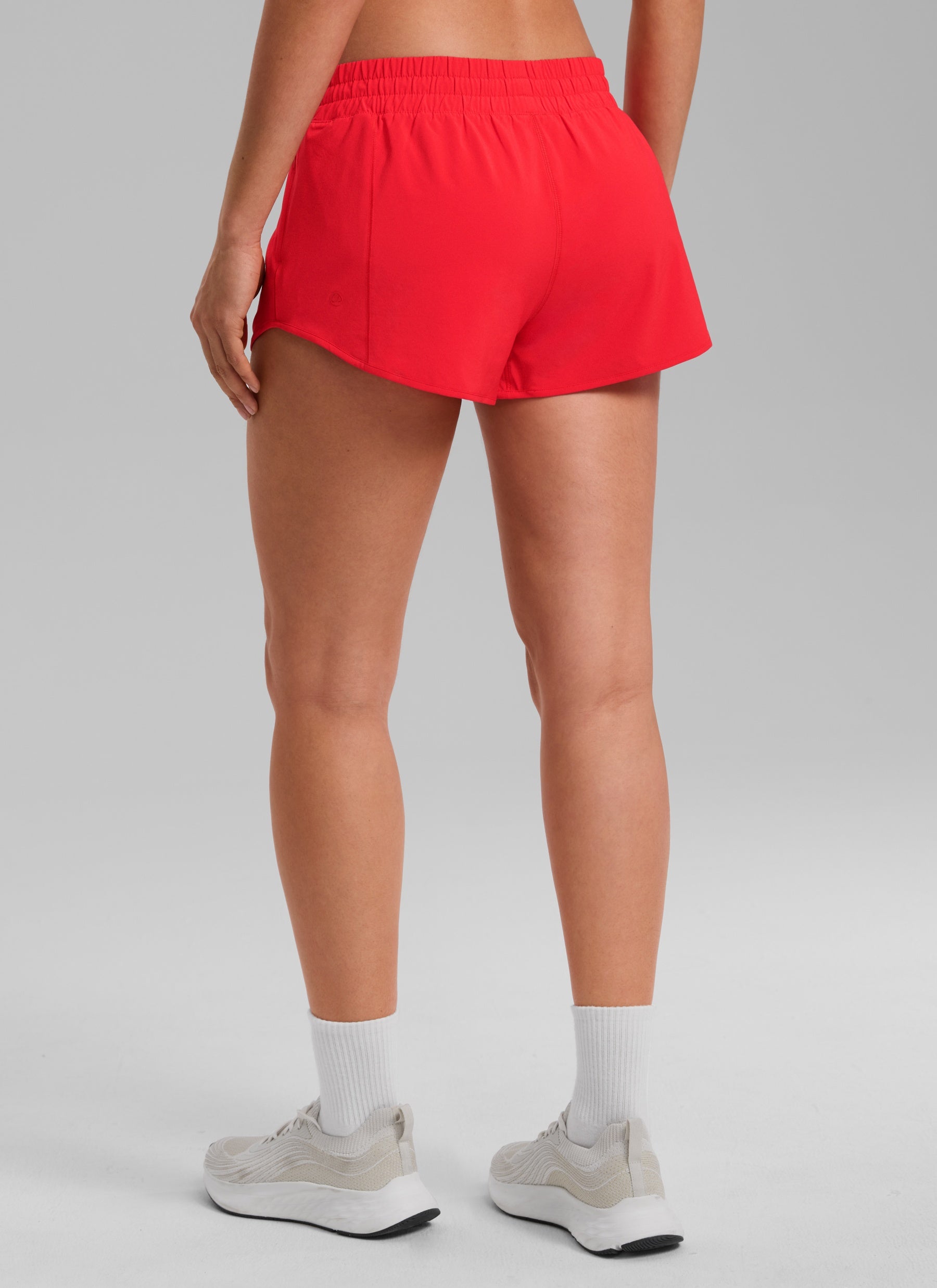 CRZ YOGA Women's Running Feathery-Fit Low Rise Lined Shorts 2.5'' Deep Red @model_info:Larissa