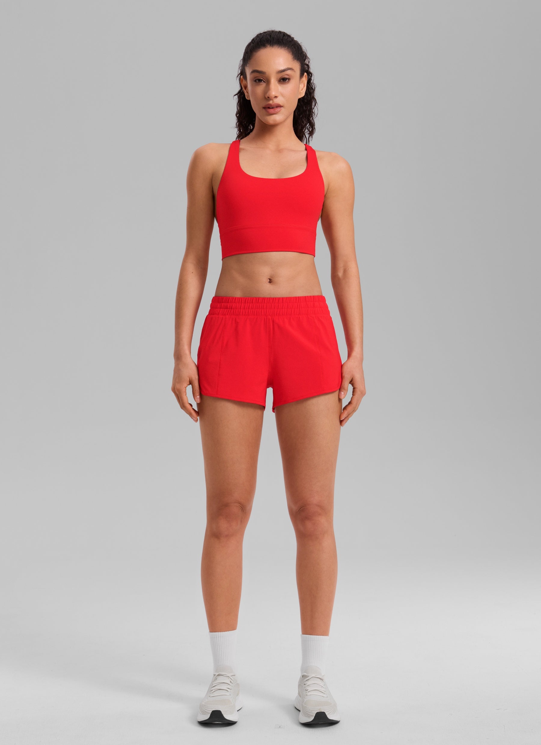 CRZ YOGA Women's Running Feathery-Fit Low Rise Lined Shorts 2.5'' Deep Red
