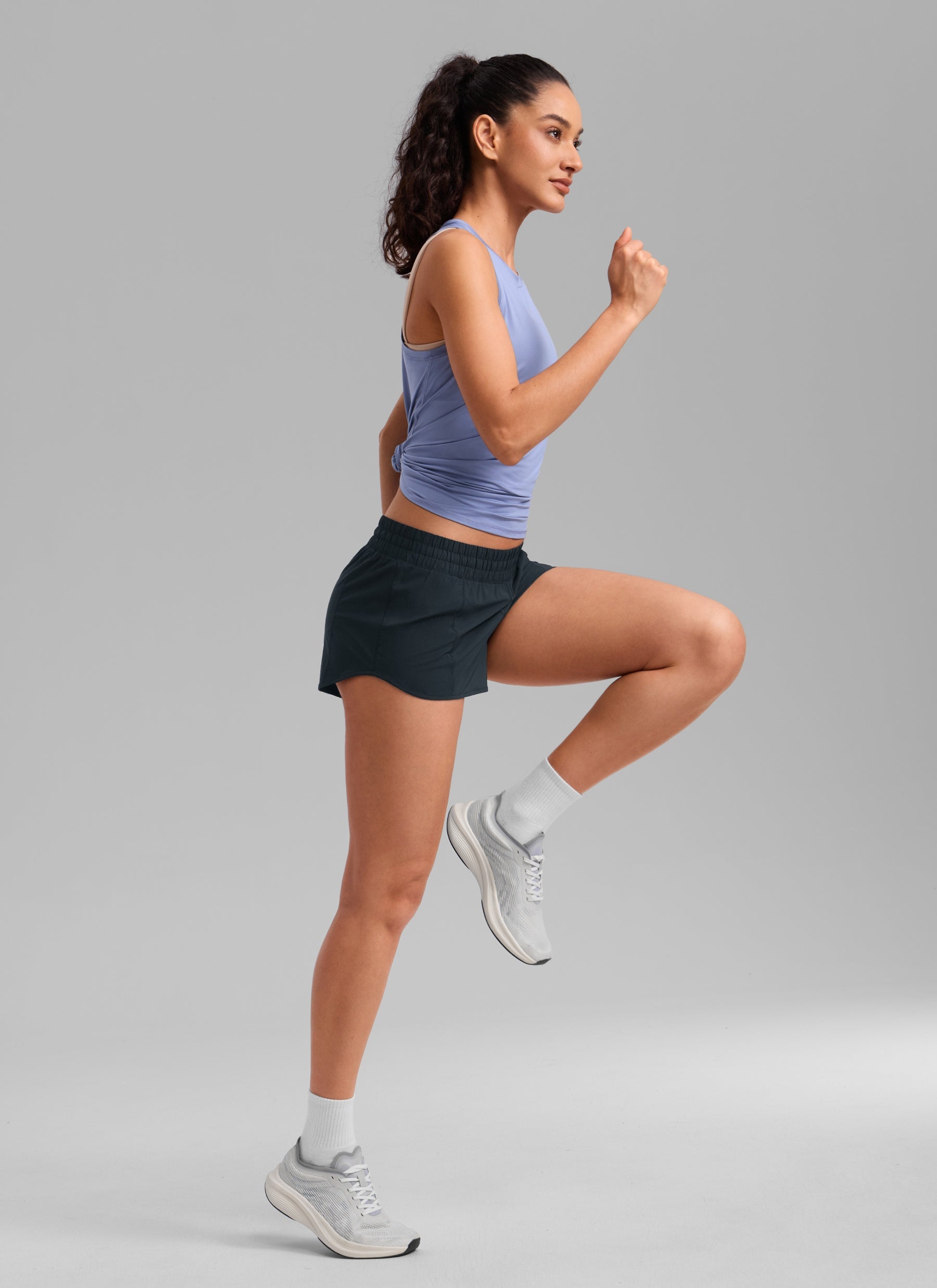 CRZ YOGA Women's Running Feathery-Fit Low Rise Lined Shorts 2.5'' True Navy