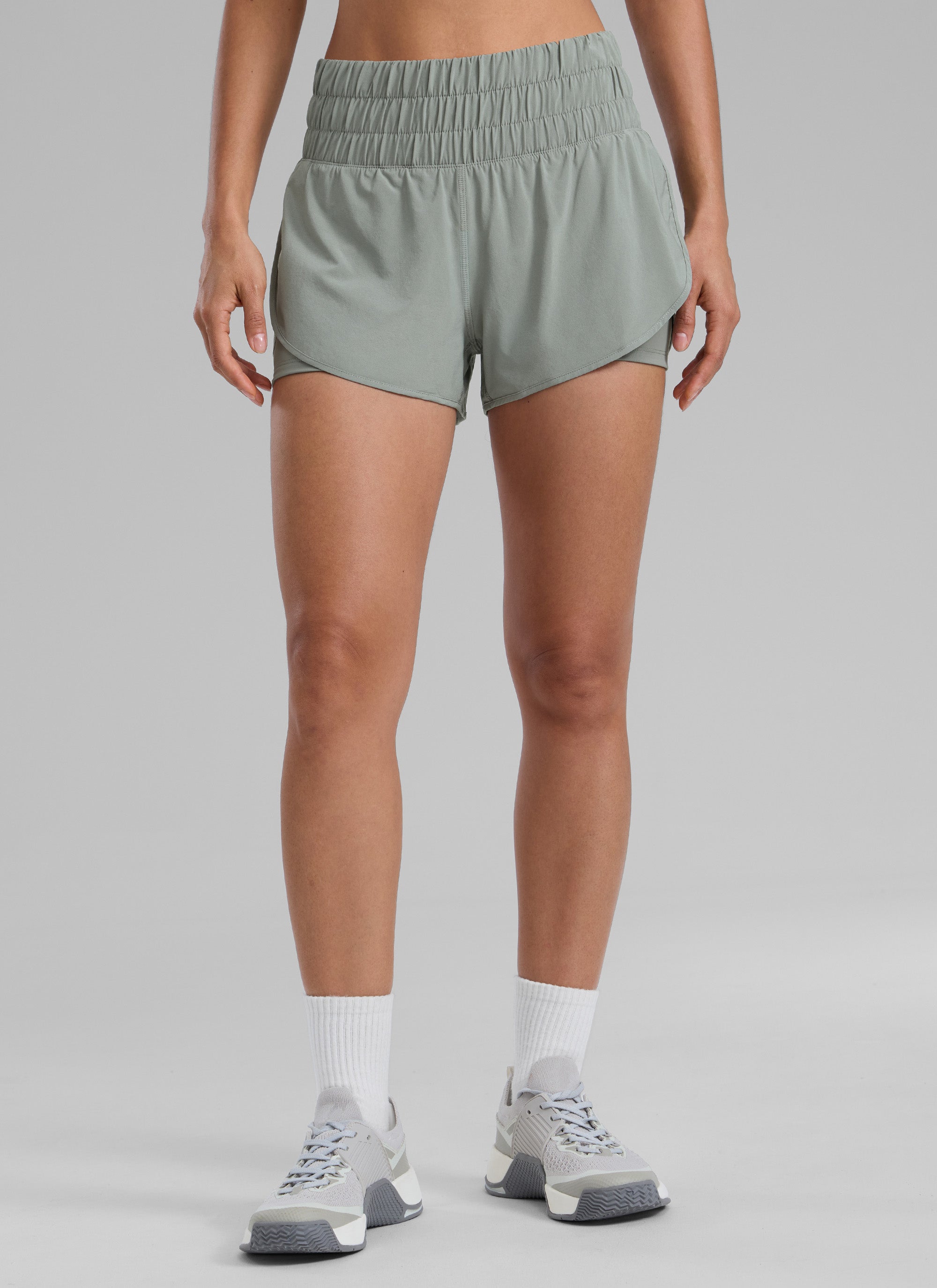 CRZ YOGA Women's Train High-Rise 2 in 1 Shorts with Pocket 3'' Sterling