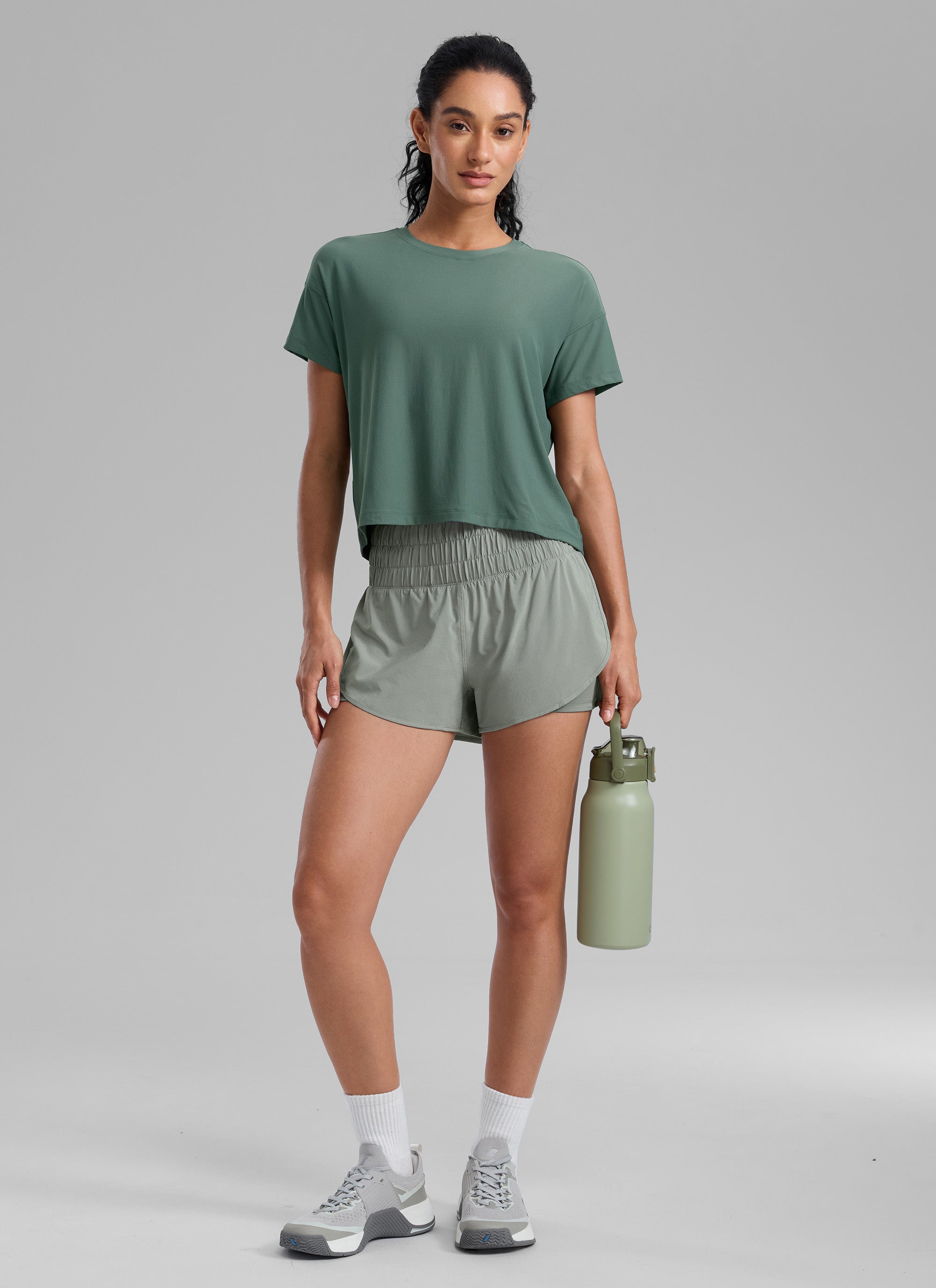 CRZ YOGA Women's Train High-Rise 2 in 1 Shorts with Pocket 3'' Sterling