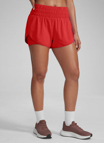 CRZ YOGA Women's Train High-Rise 2 in 1 Shorts with Pocket 3'' Dark Red