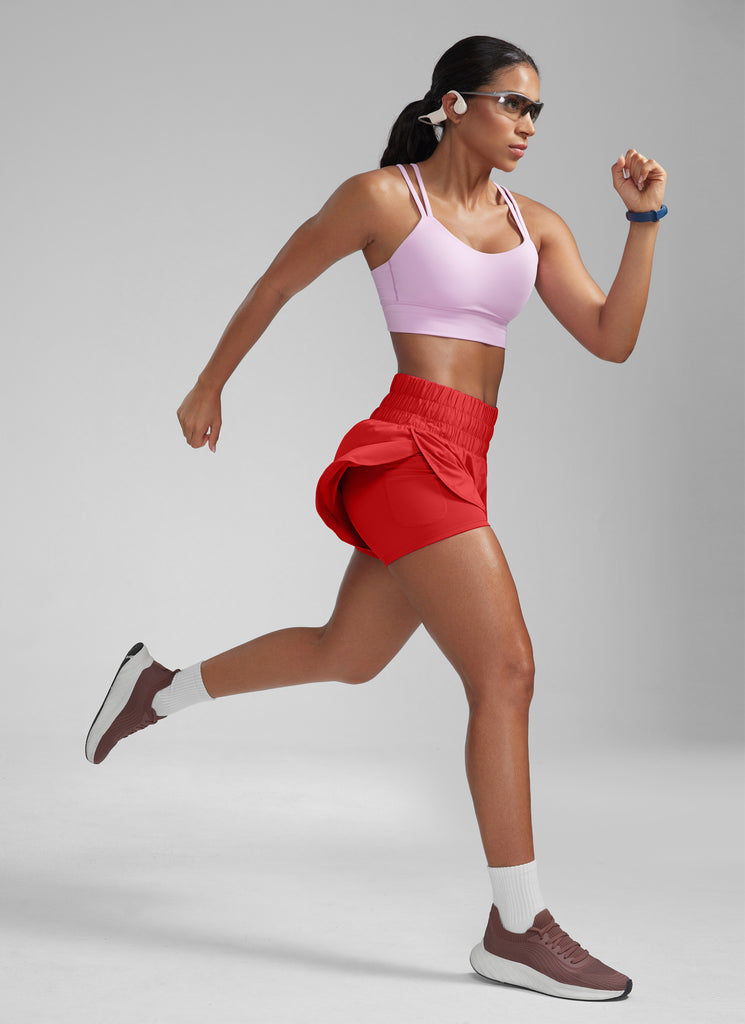 CRZ YOGA Women's Train High-Rise 2 in 1 Shorts with Pocket 3'' Dark Red