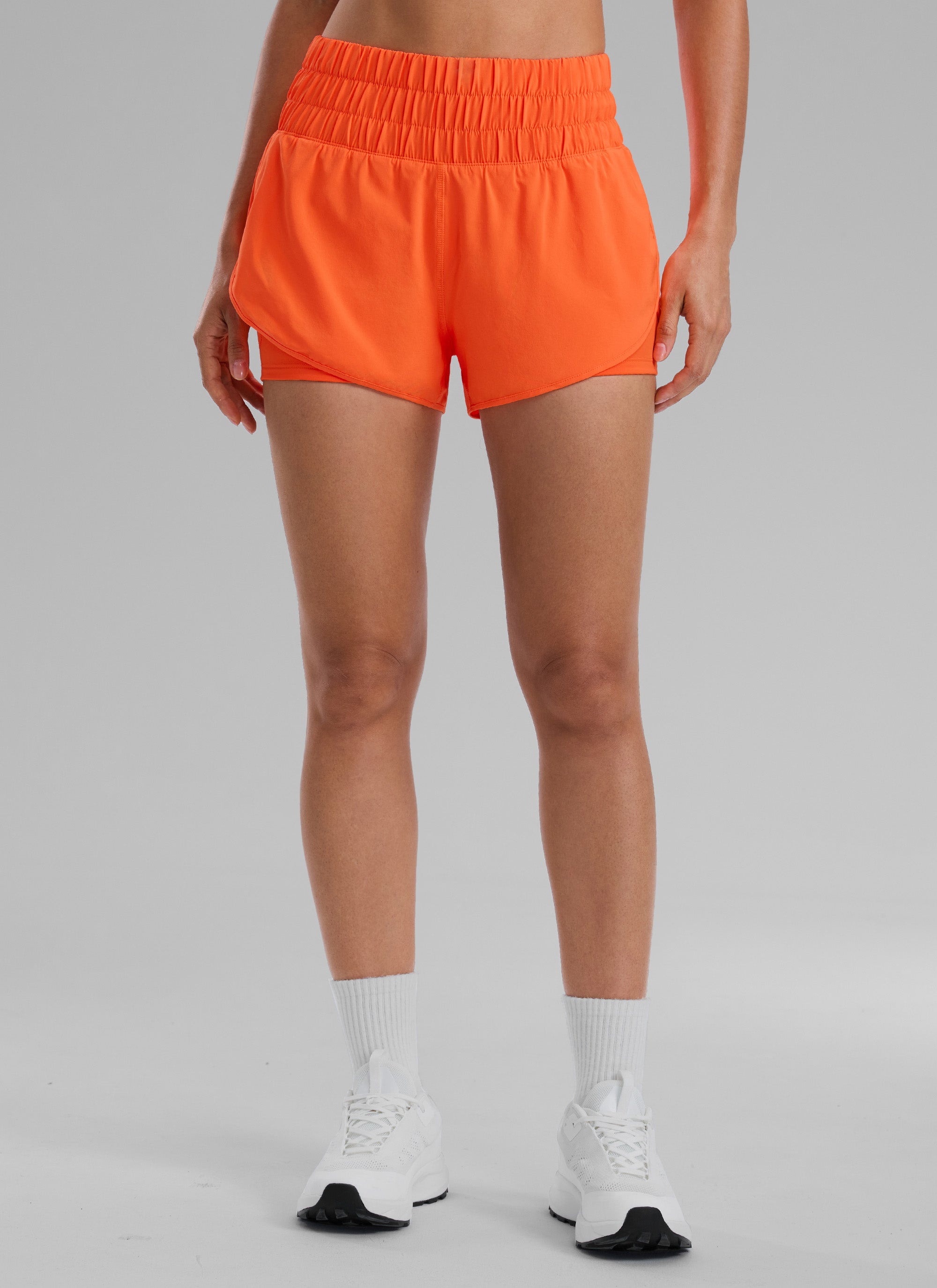 CRZ YOGA Women's Train High-Rise 2 in 1 Shorts with Pocket 3'' Neon Orange