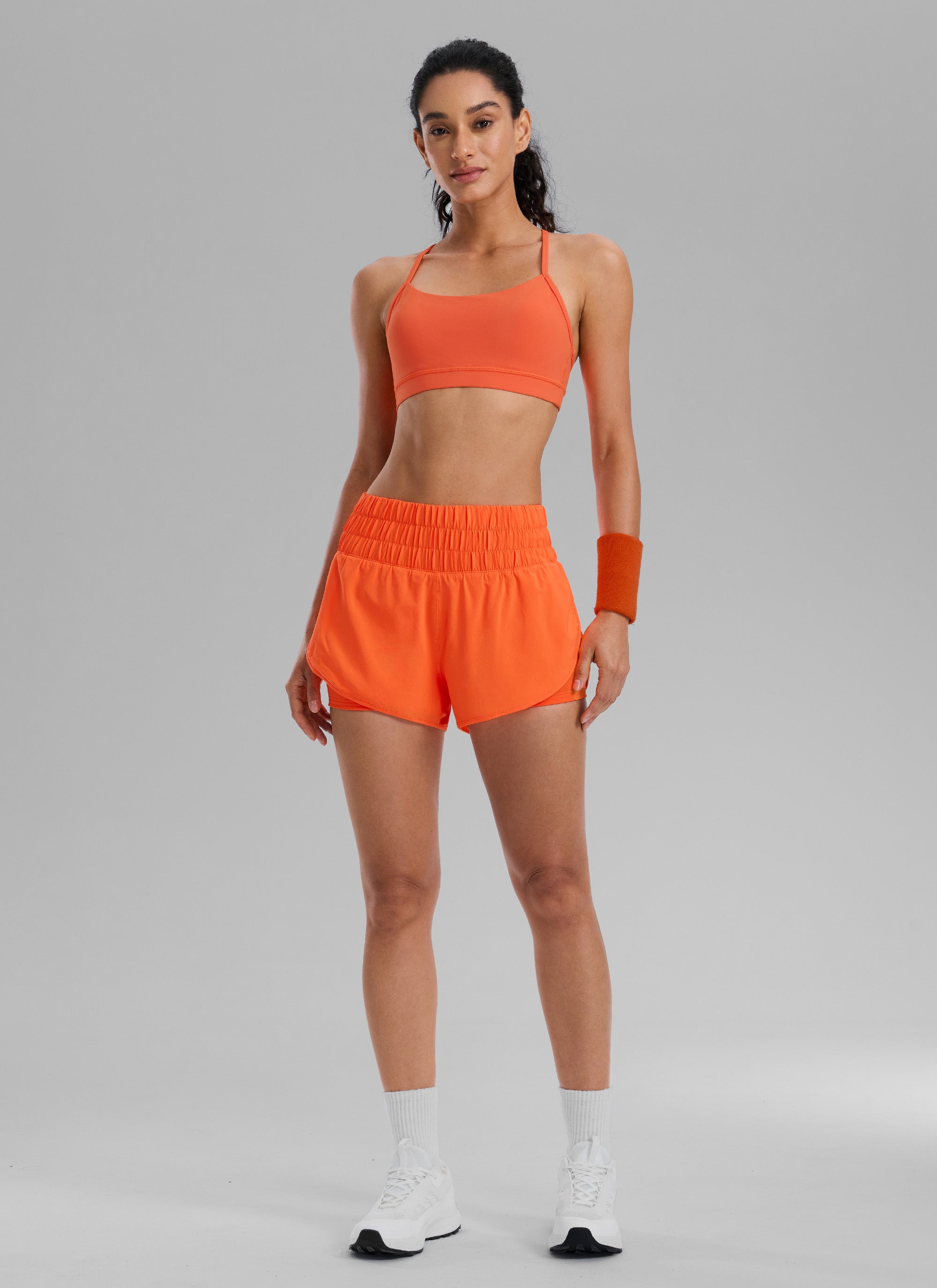 CRZ YOGA Women's Train High-Rise 2 in 1 Shorts with Pocket 3'' Neon Orange