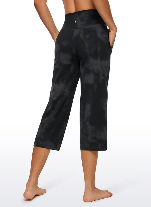 CRZ YOGA Women's Butterluxe High Rise Wide Leg Pants with Pockets 23'' Black Tie Dye Flowers