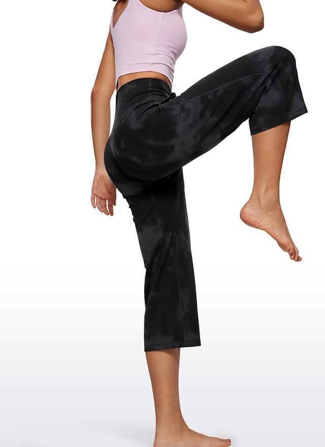 CRZ YOGA Women's Butterluxe High Rise Wide Leg Pants with Pockets 23'' Black Tie Dye Flowers