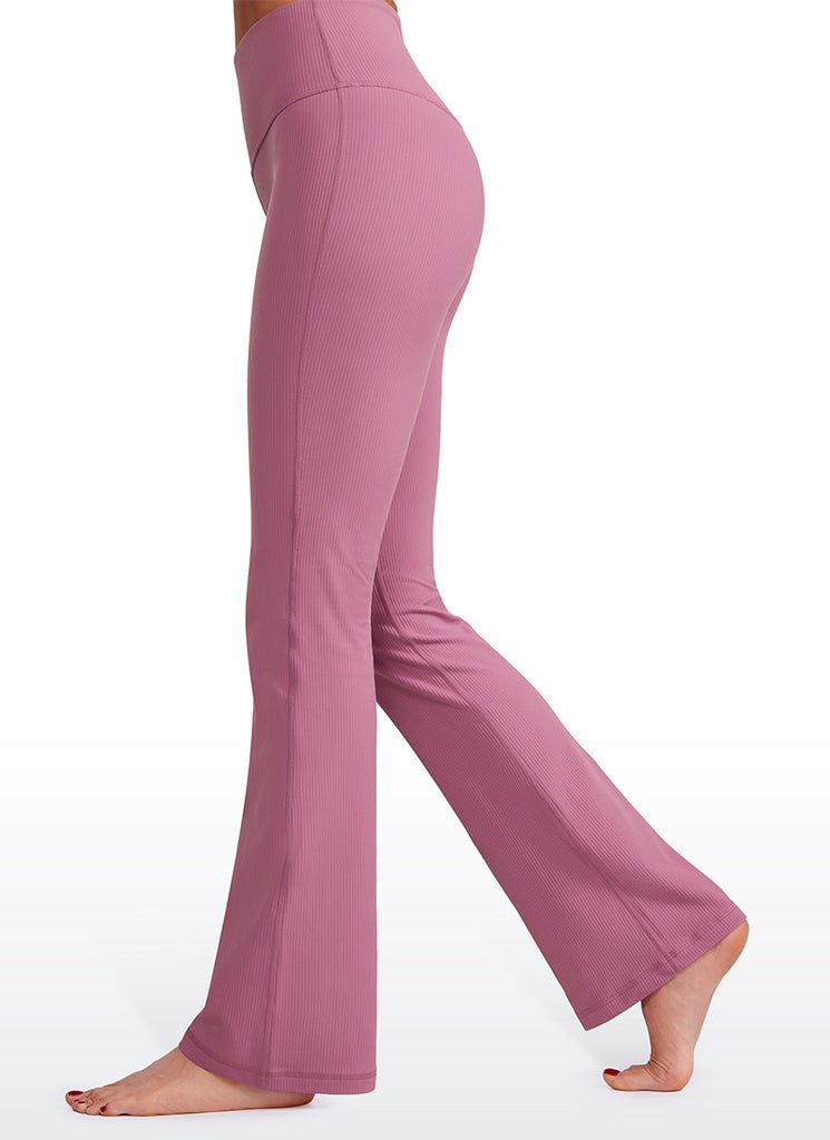 CRZ YOGA Womens Ribbed Pocket High Waist Bootcut  Flare Leggings 31" Rhino Grey