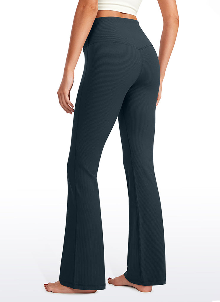 CRZ YOGA Womens Ribbed Pocket High Waist Bootcut  Flare Leggings 31" True Navy