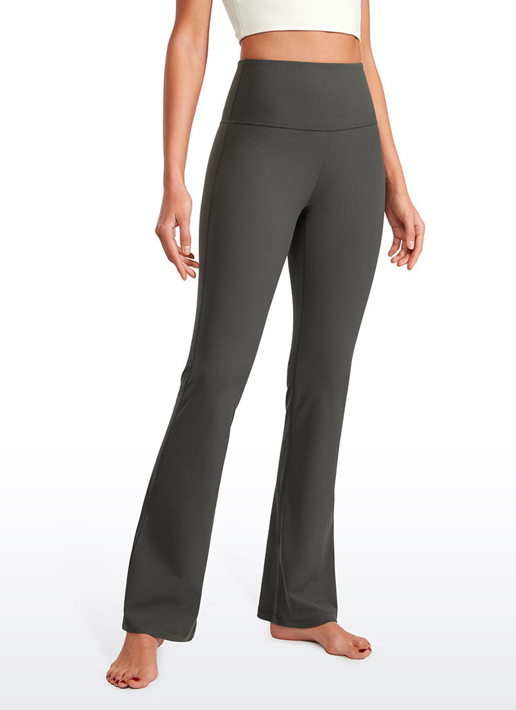 CRZ YOGA Womens Ribbed Pocket High Waist Bootcut  Flare Leggings 31" True Navy