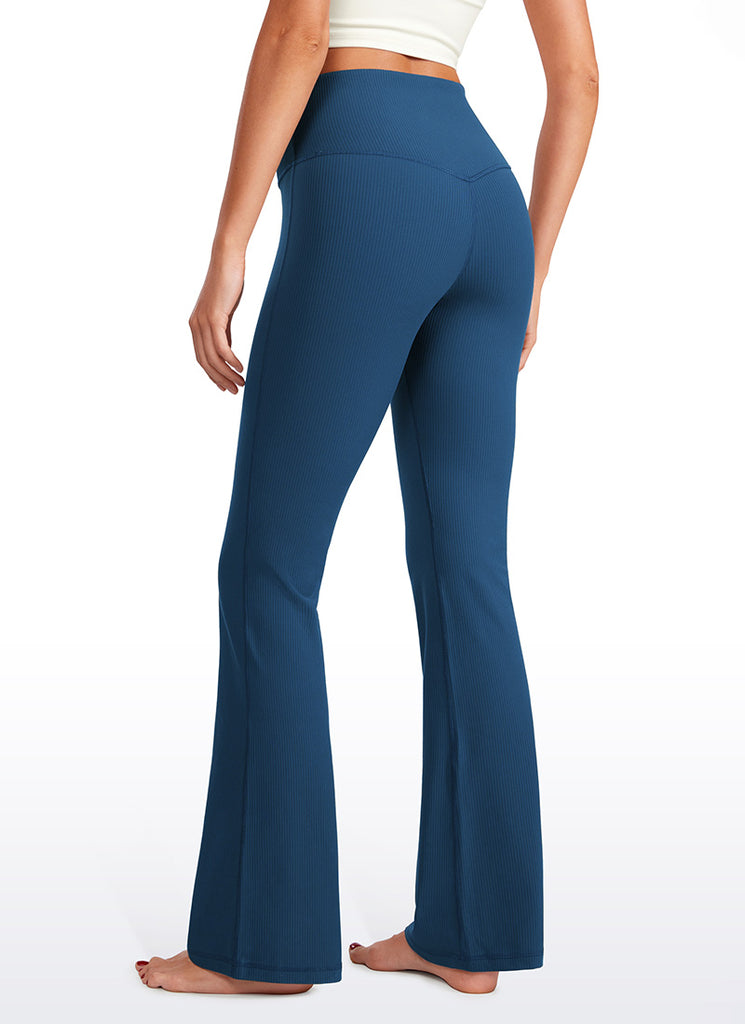 CRZ YOGA Womens Ribbed Pocket High Waist Bootcut  Flare Leggings 31" Olive Green