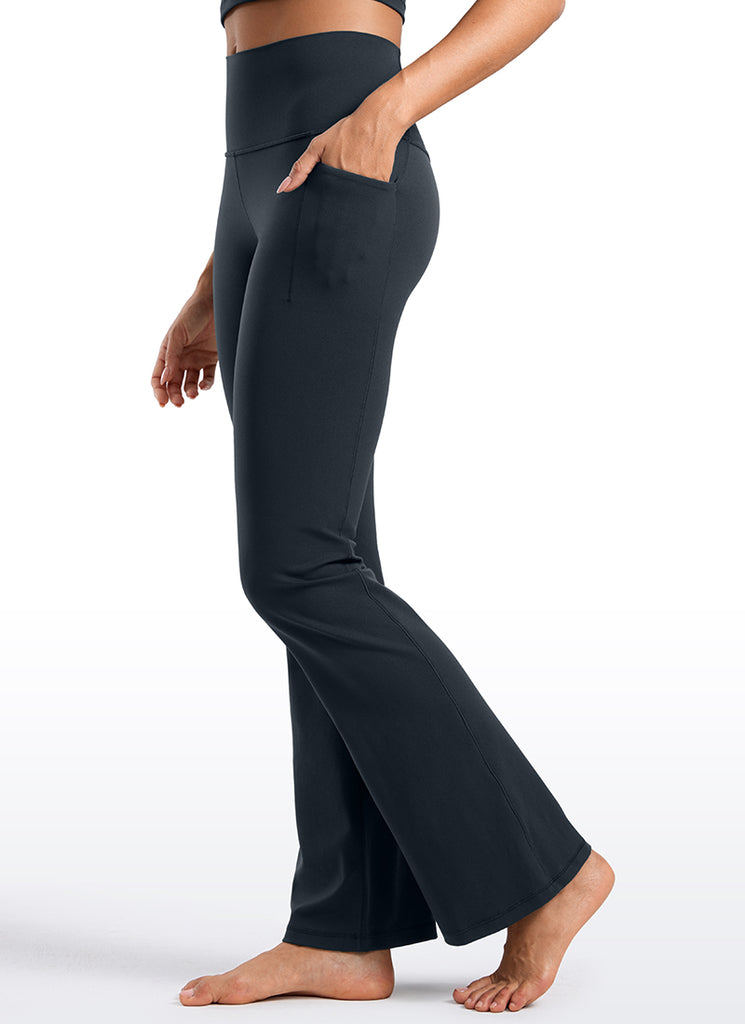 CRZ YOGA Women's Yoga Butterluxe High Waist Flare Wide Leg Side Pockets Leggings 31.5" True Navy