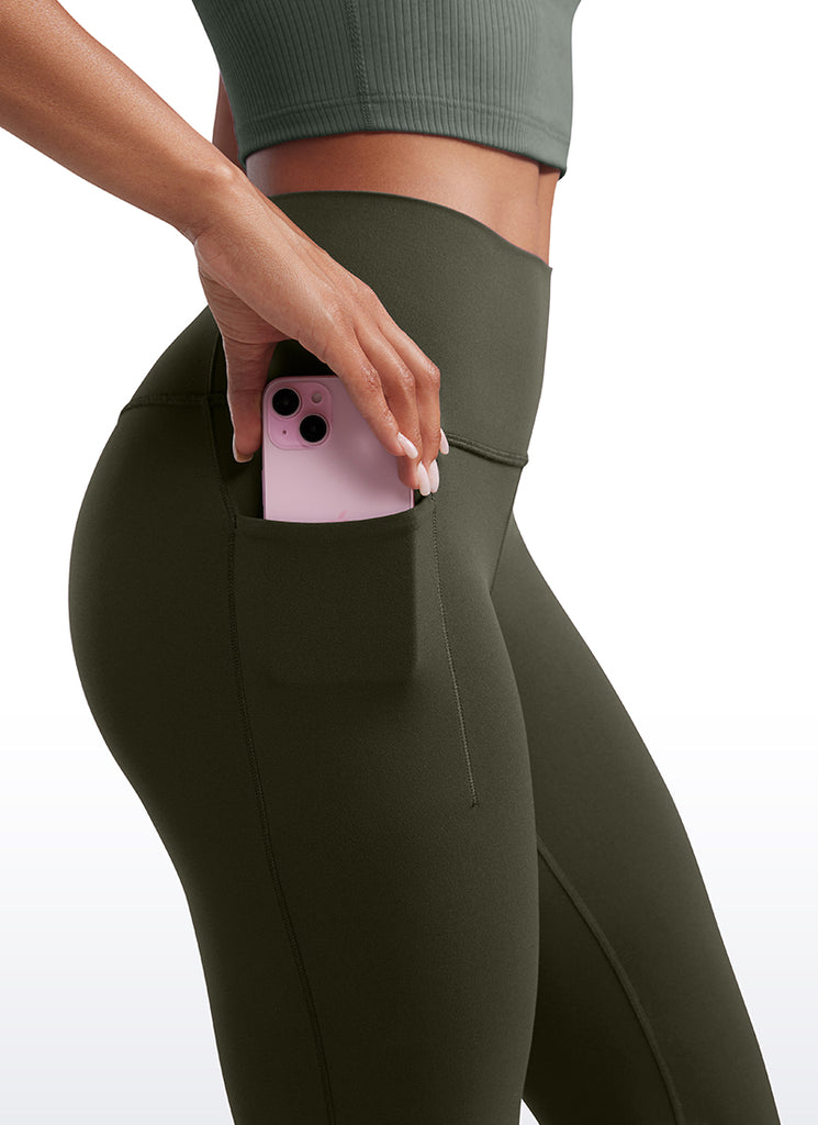 CRZ YOGA Women's Yoga Butterluxe High Waist Flare Wide Leg Side Pockets Leggings 31.5" Olive Green