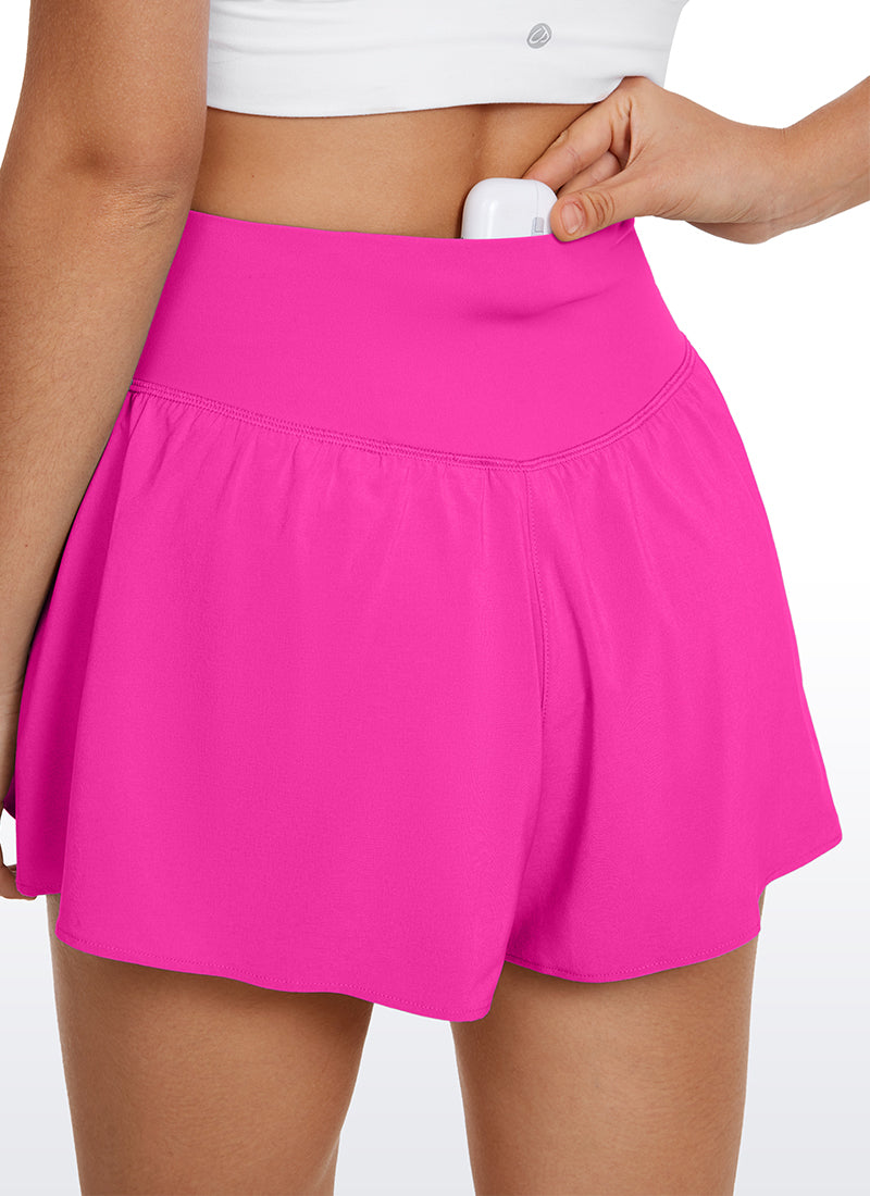 CRZ YOGA Women's Tennis V Crossover 2 in 1 Flowy Shorts High Waisted Hibiscus Purple