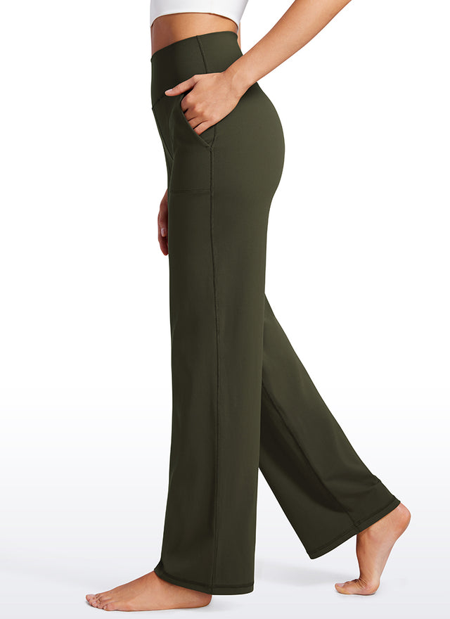 CRZ YOGA Women's Butterluxe High Rise Wide Leg Pants with Pockets 31'' Olive Green @model_info:VLA