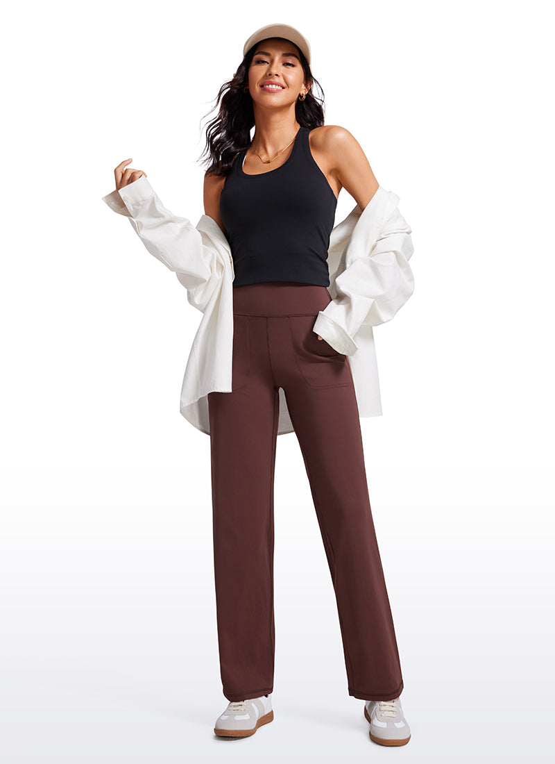 CRZ YOGA Women's Butterluxe High Rise Wide Leg Pants with Pockets 31'' Taupe