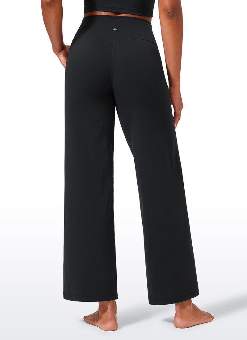 CRZ YOGA Women's Butterlift High Waisted Wide Leg Pants with Pockets Black @model_info:Crystal
