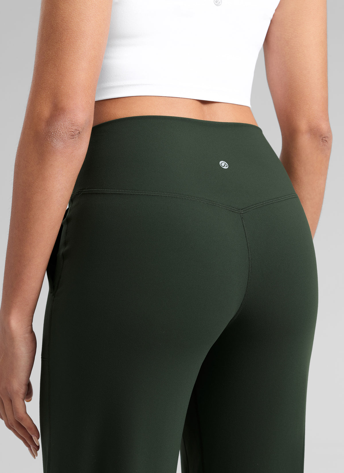 CRZ YOGA Women's Butterlift High Waisted Wide Leg Pants with Pockets Legend Green @model_info:Dany