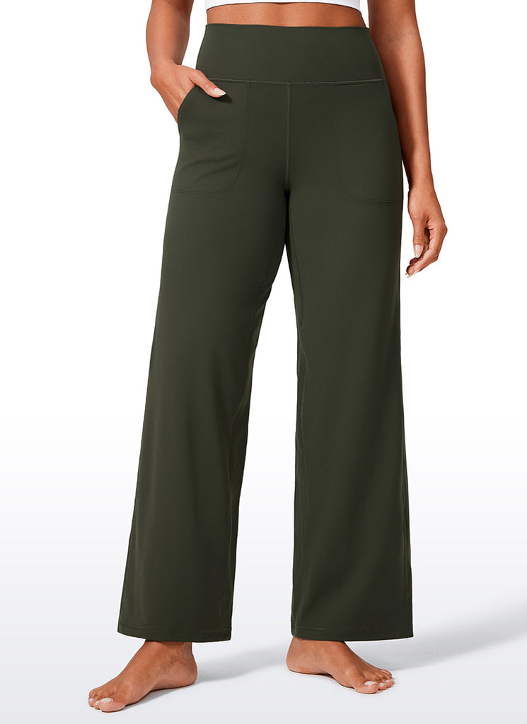 CRZ YOGA Women's Butterlift High Waisted Wide Leg Pants with Pockets Olive Green