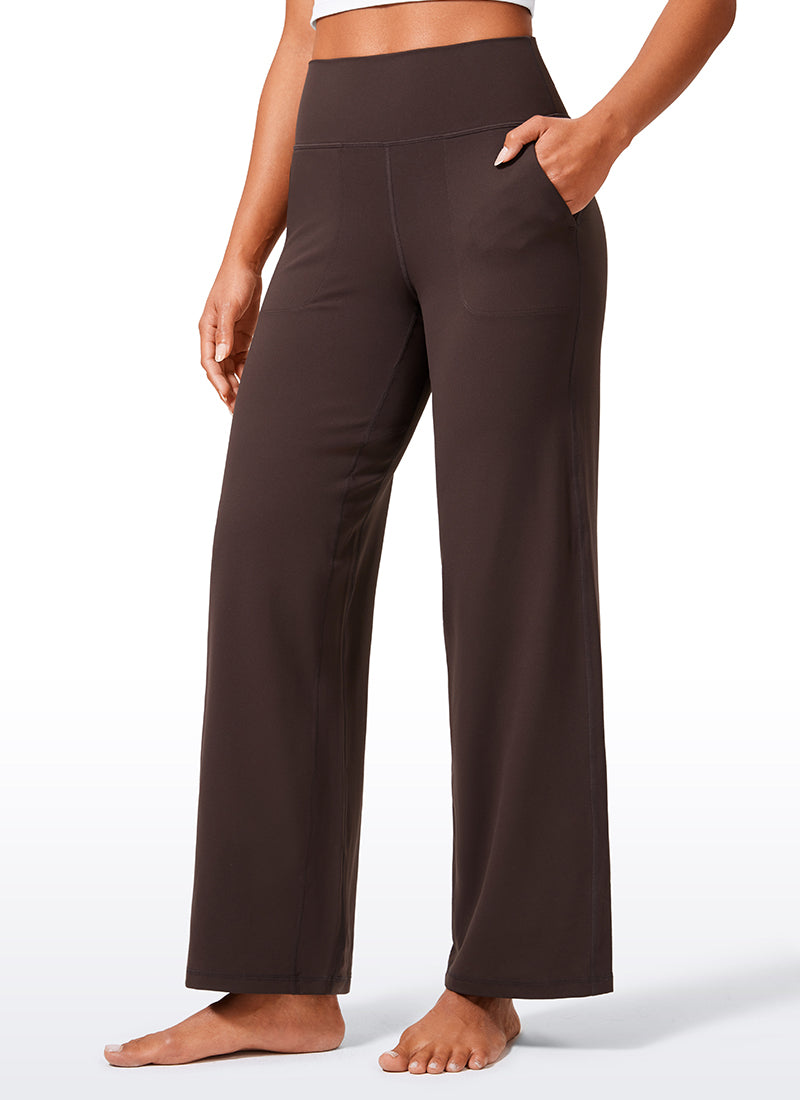 CRZ YOGA Women's Butterlift High Waisted Wide Leg Pants with Pockets Hot Fudge Brown @model_info:Crystal