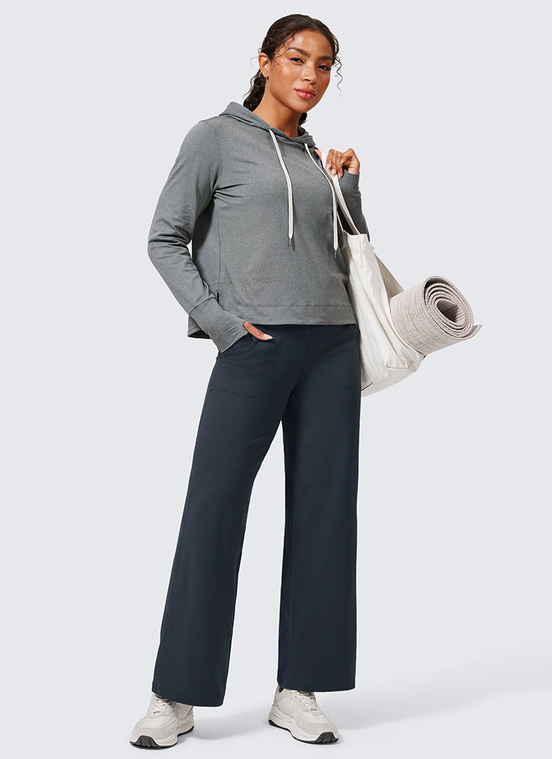 CRZ YOGA Women's Butterlift High Waisted Wide Leg Pants with Pockets True Navy @model_info:Crystal