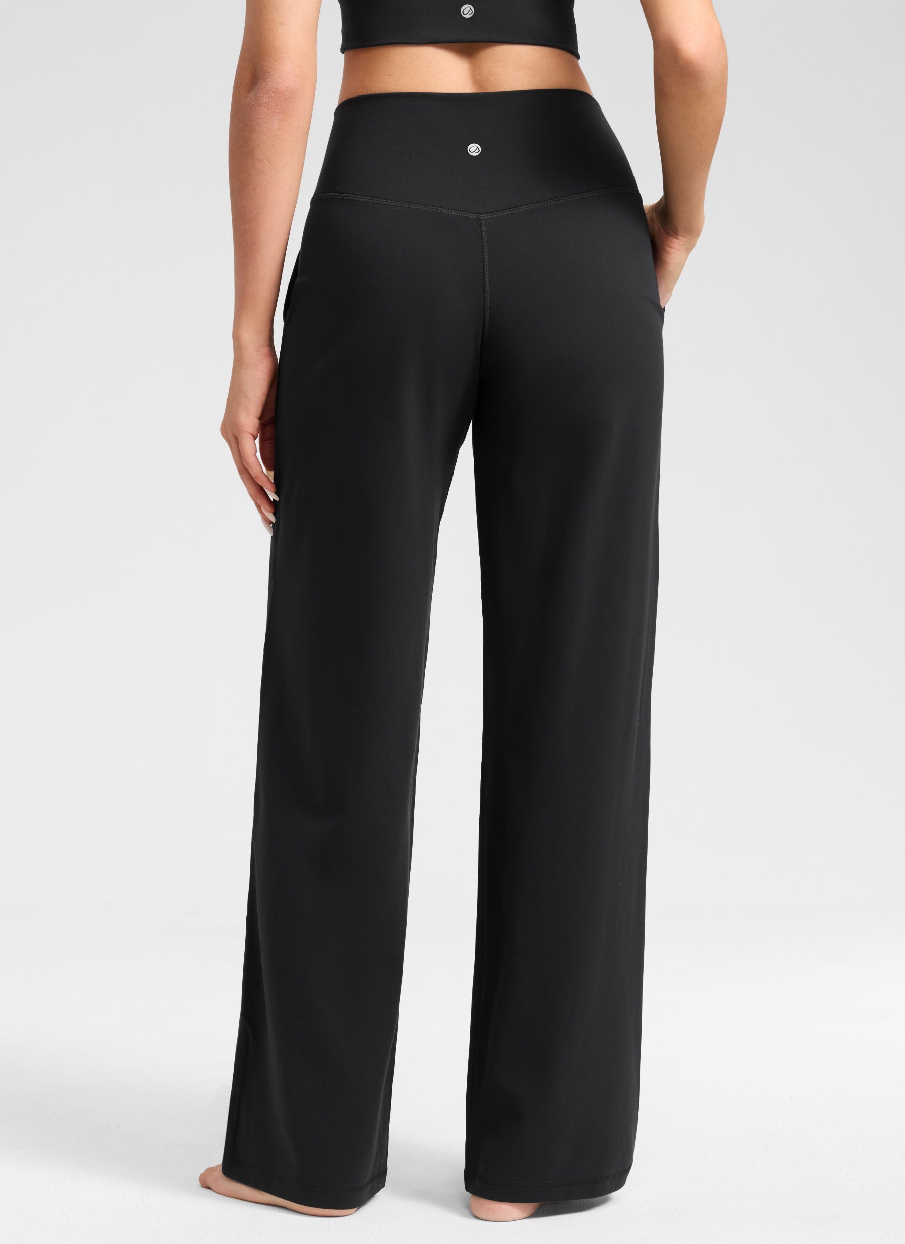 CRZ YOGA Women's Butterlift High Waisted Wide Leg Pants with Pockets Black @model_info:Anano