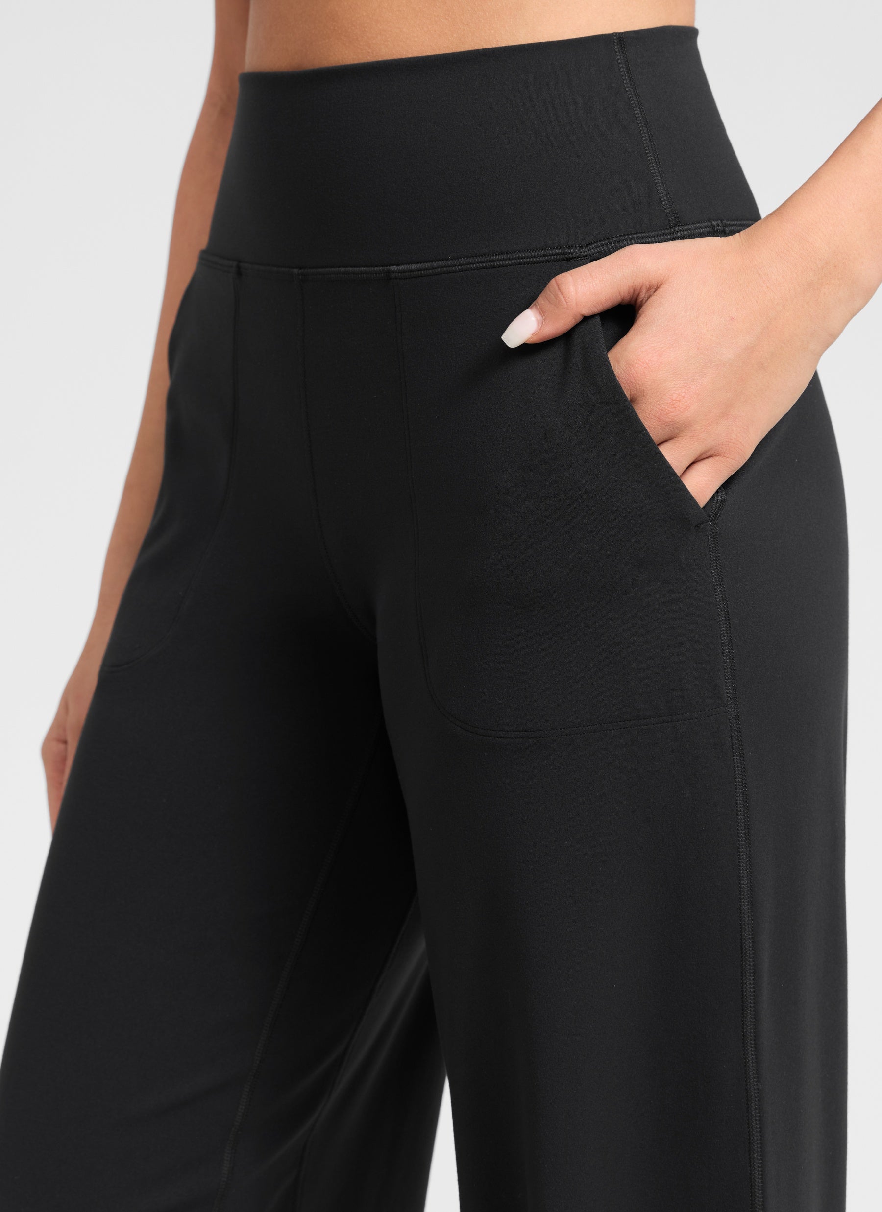 CRZ YOGA Women's Butterlift High Waisted Wide Leg Pants with Pockets Black @model_info:Anano