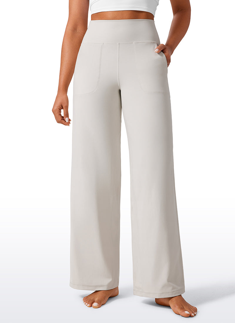 CRZ YOGA Women's Butterlift High Waisted Wide Leg Pants with Pockets Milky White
