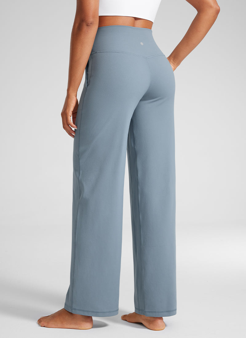 CRZ YOGA Women's Butterlift High Waisted Wide Leg Pants with Pockets Mysterious Grey