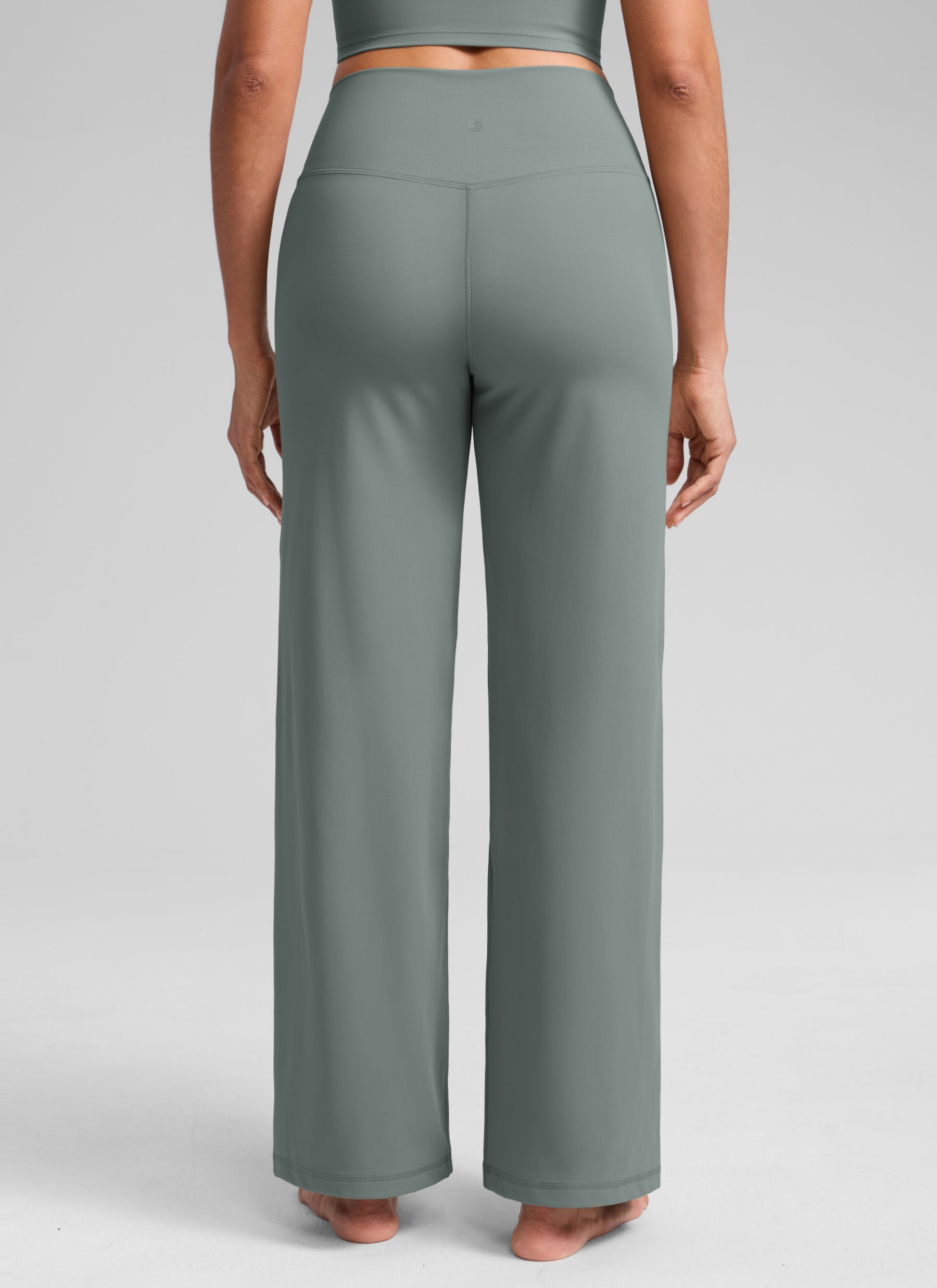 CRZ YOGA Women's Butterlift High Waisted Wide Leg Pants with Pockets Grey Sage @model_info:S2