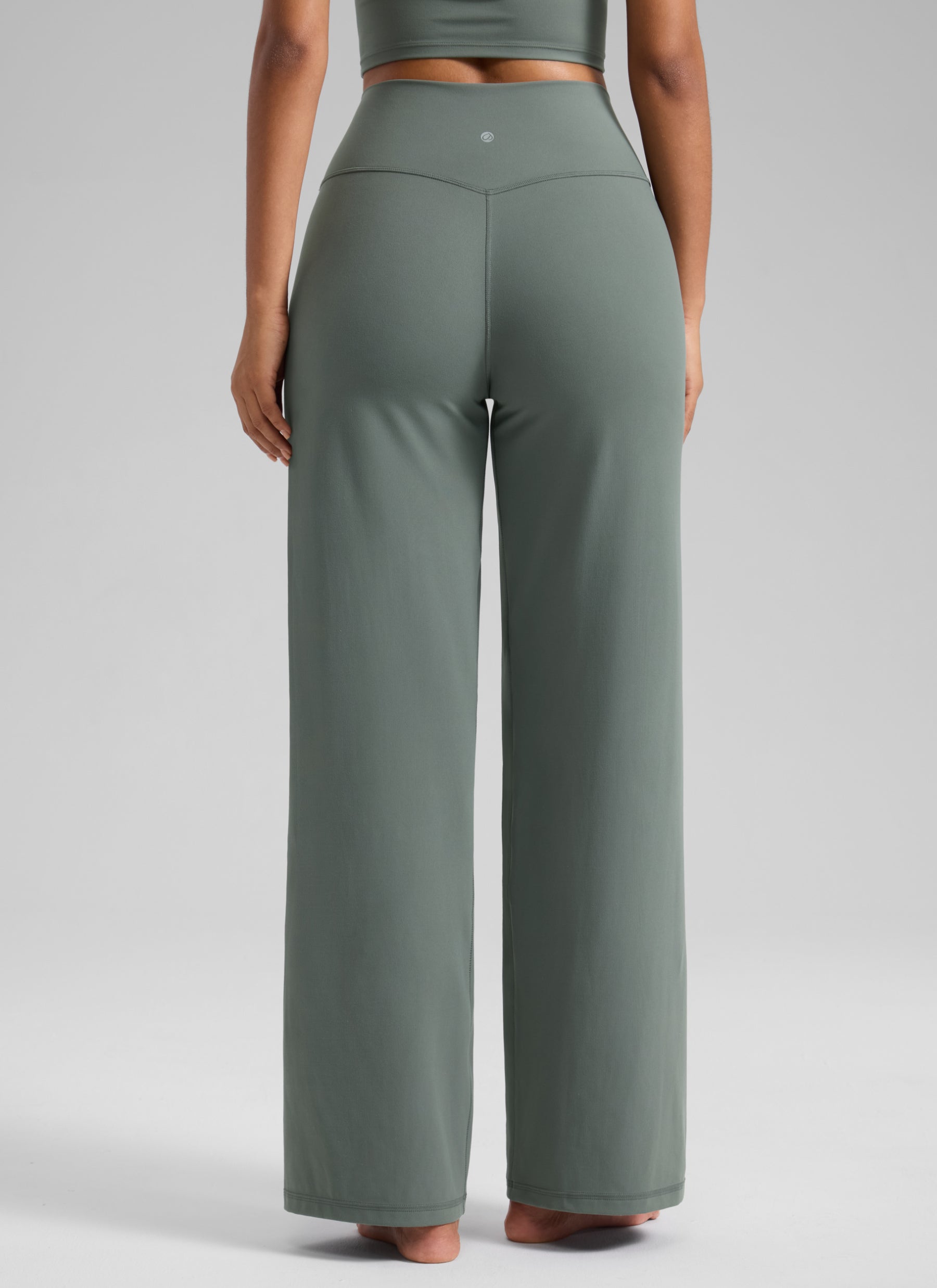 CRZ YOGA Women's Butterlift High Waisted Wide Leg Pants with Pockets Grey Sage @model_info:T