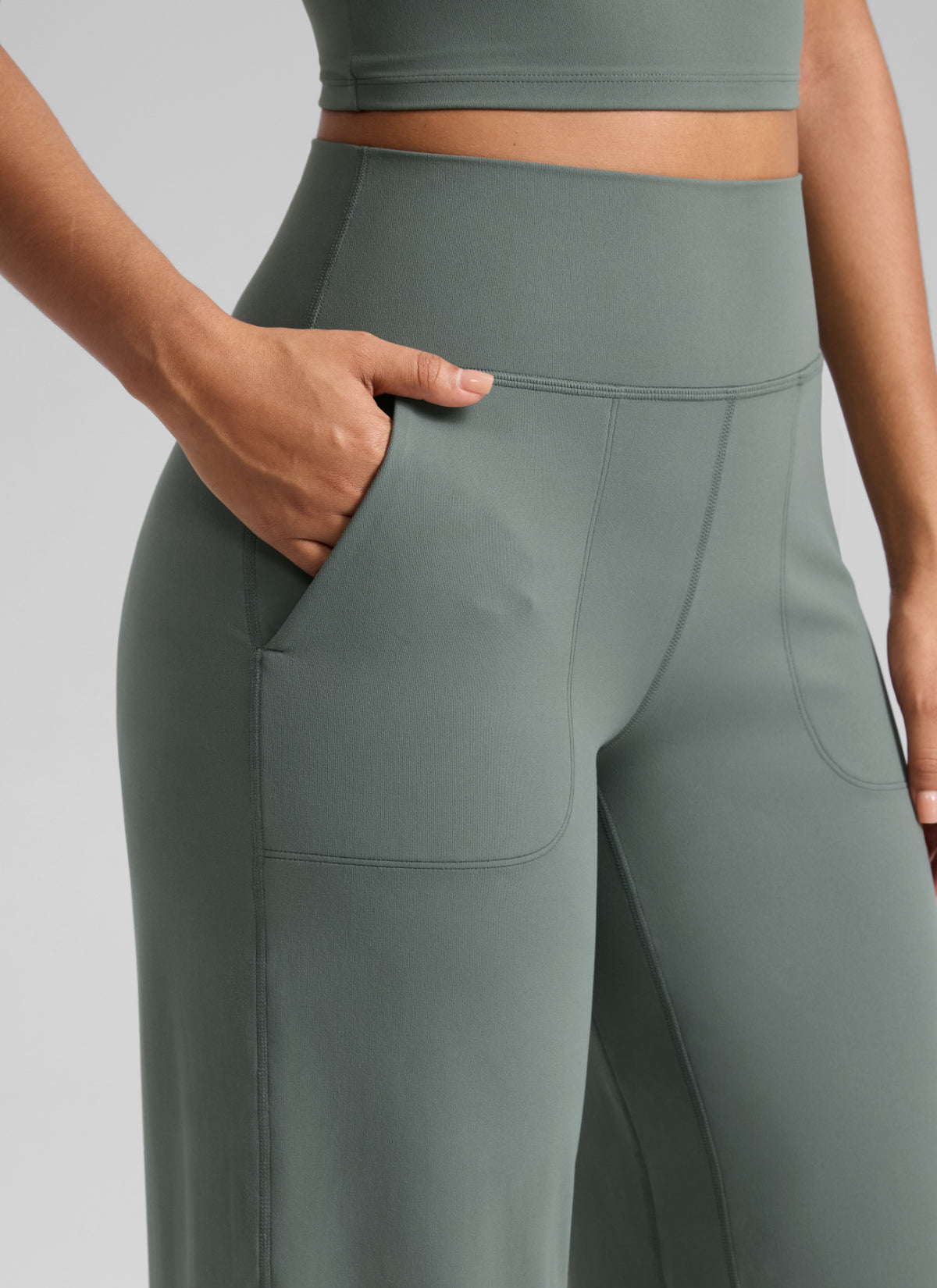 CRZ YOGA Women's Butterlift High Waisted Wide Leg Pants with Pockets Grey Sage @model_info:T
