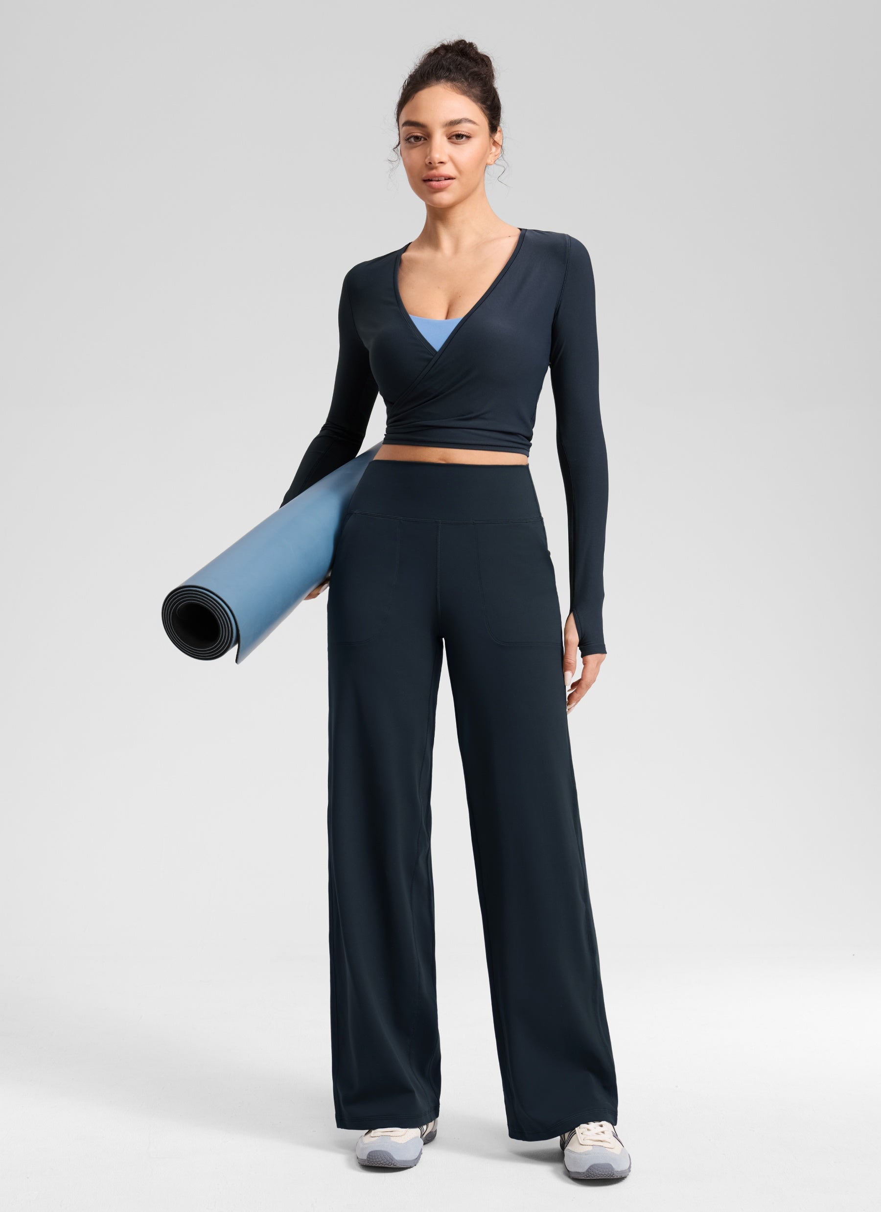 CRZ YOGA Women's Butterlift High Waisted Wide Leg Pants with Pockets True Navy